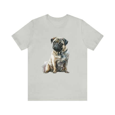 Loving Pug in Watercolor - Short Sleeve Tee Silver